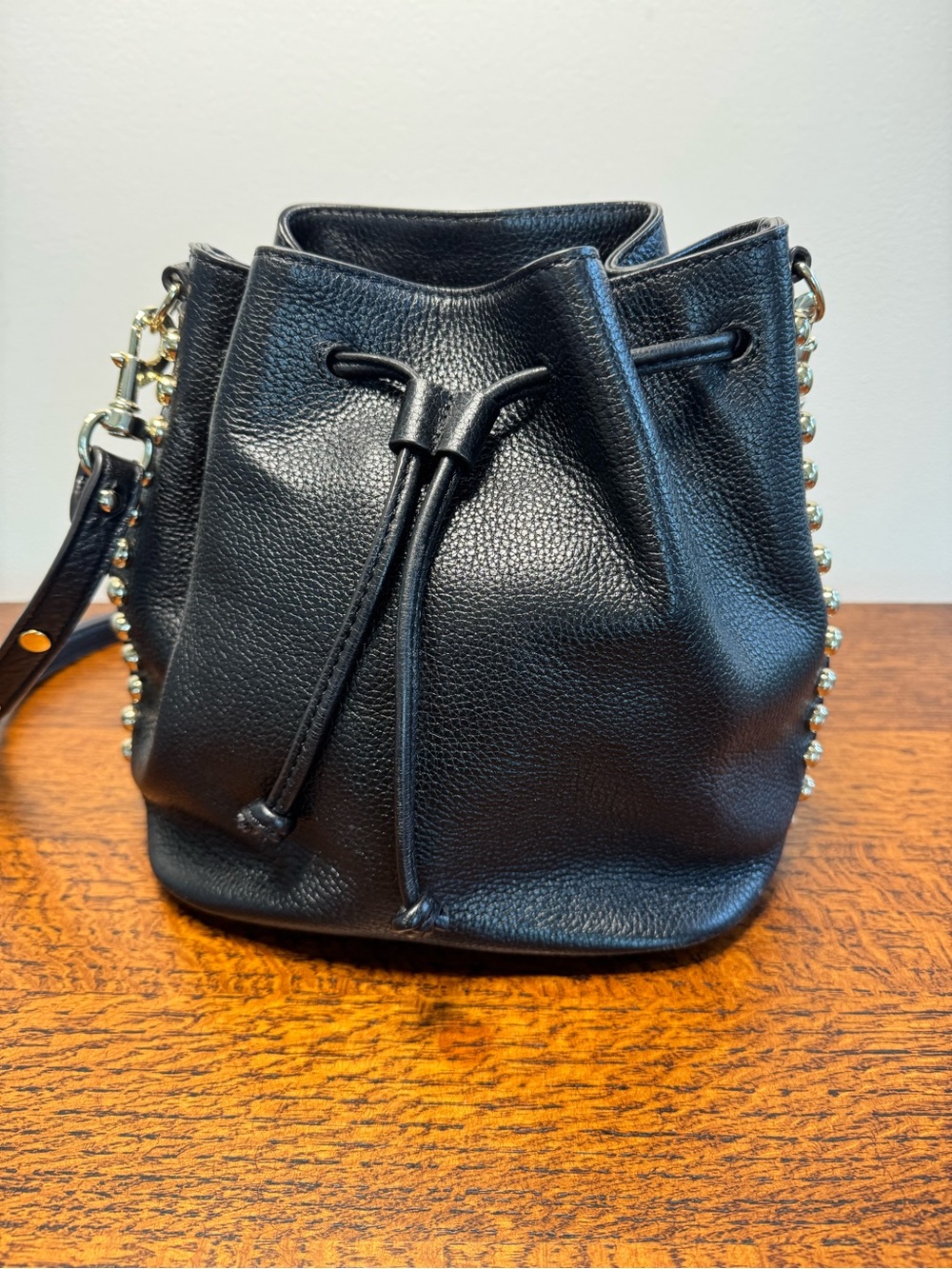 Rebecca Minkoff Black Pebbled Leather Drawstring Bucket Bag - Picture 3 of 9